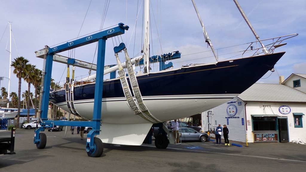 Sailboat at Santa Barbara Harbor ready to launch