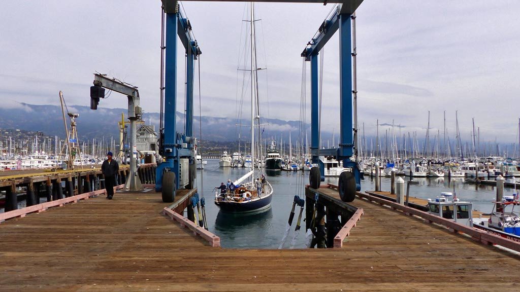Santa Barbara sailboat leaving the launch dock at Harbor